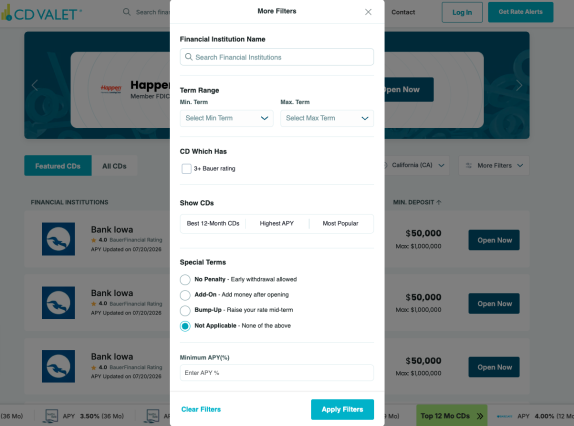 An expanded screenshot of the CD Valet filtering capabilities